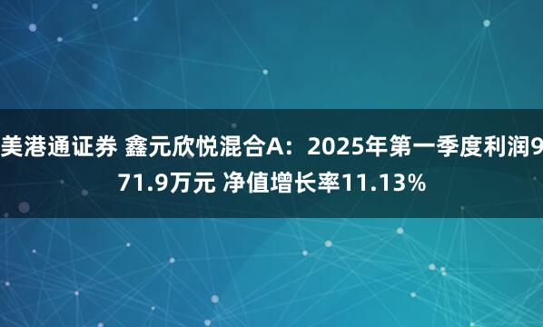 美港通证券 鑫元欣悦混合A：2025年第一季度利润971.9万元 净值增长率11.13%