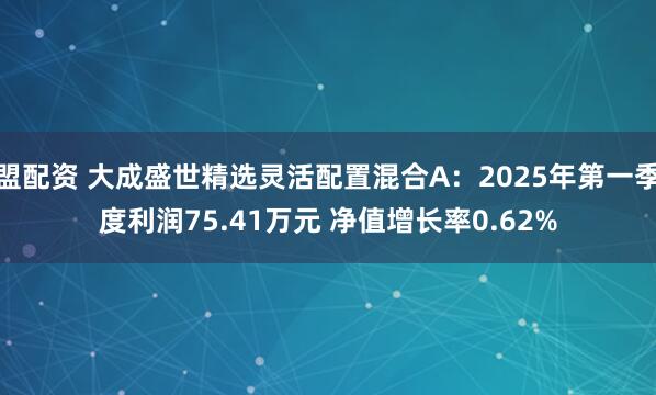 盟配资 大成盛世精选灵活配置混合A：2025年第一季度利润75.41万元 净值增长率0.62%